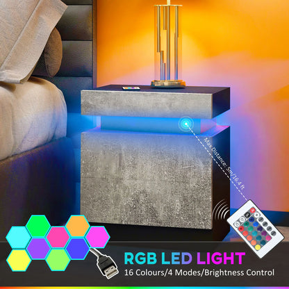 Nightstand, LED Lights, 2 Drawers, Cement Grey Bedside Tables at Gallery Canada