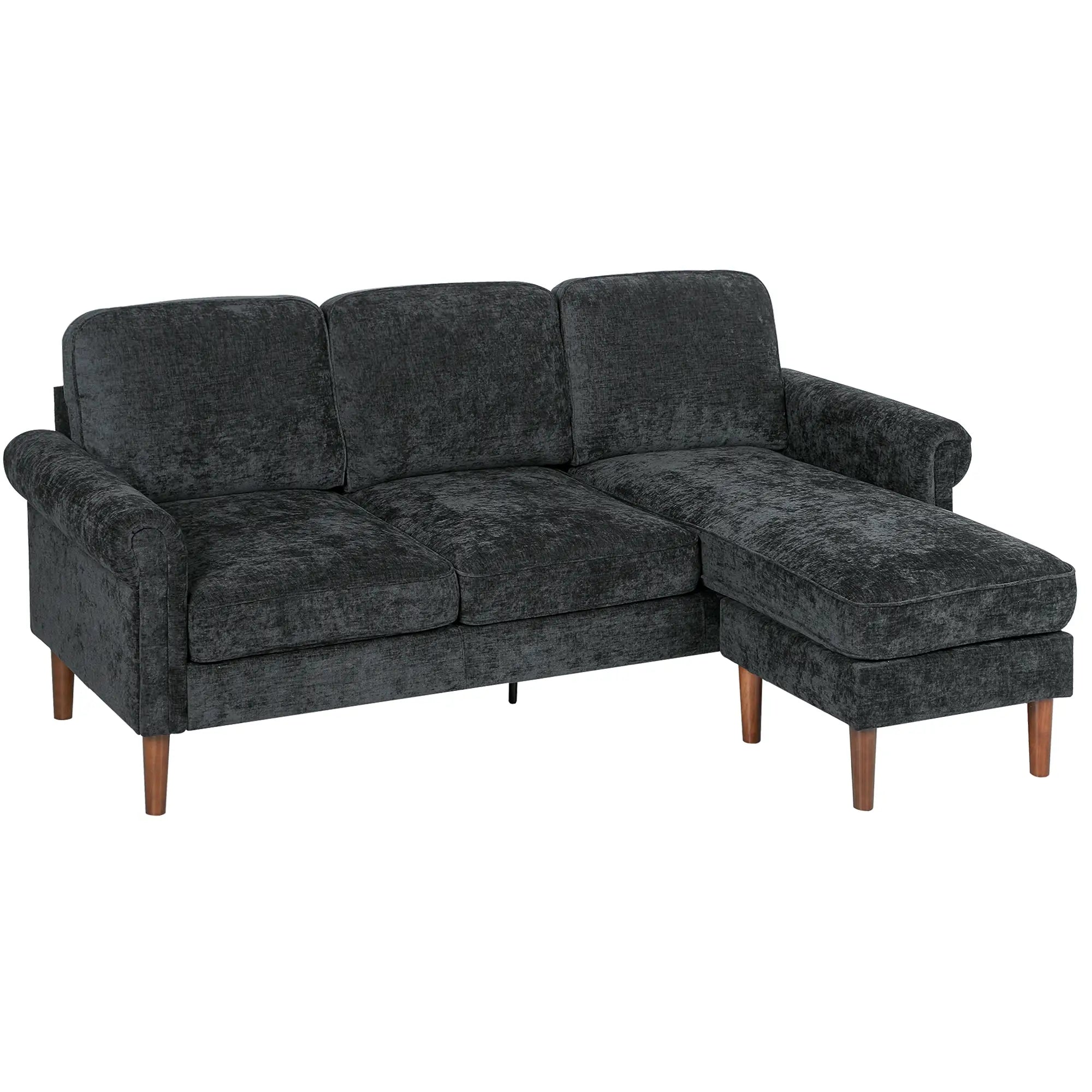 L Shape Sofa, Modern Sectional Couch, Chaise Lounge, Wooden Legs, Black 3-Seater Sofas at Gallery Canada