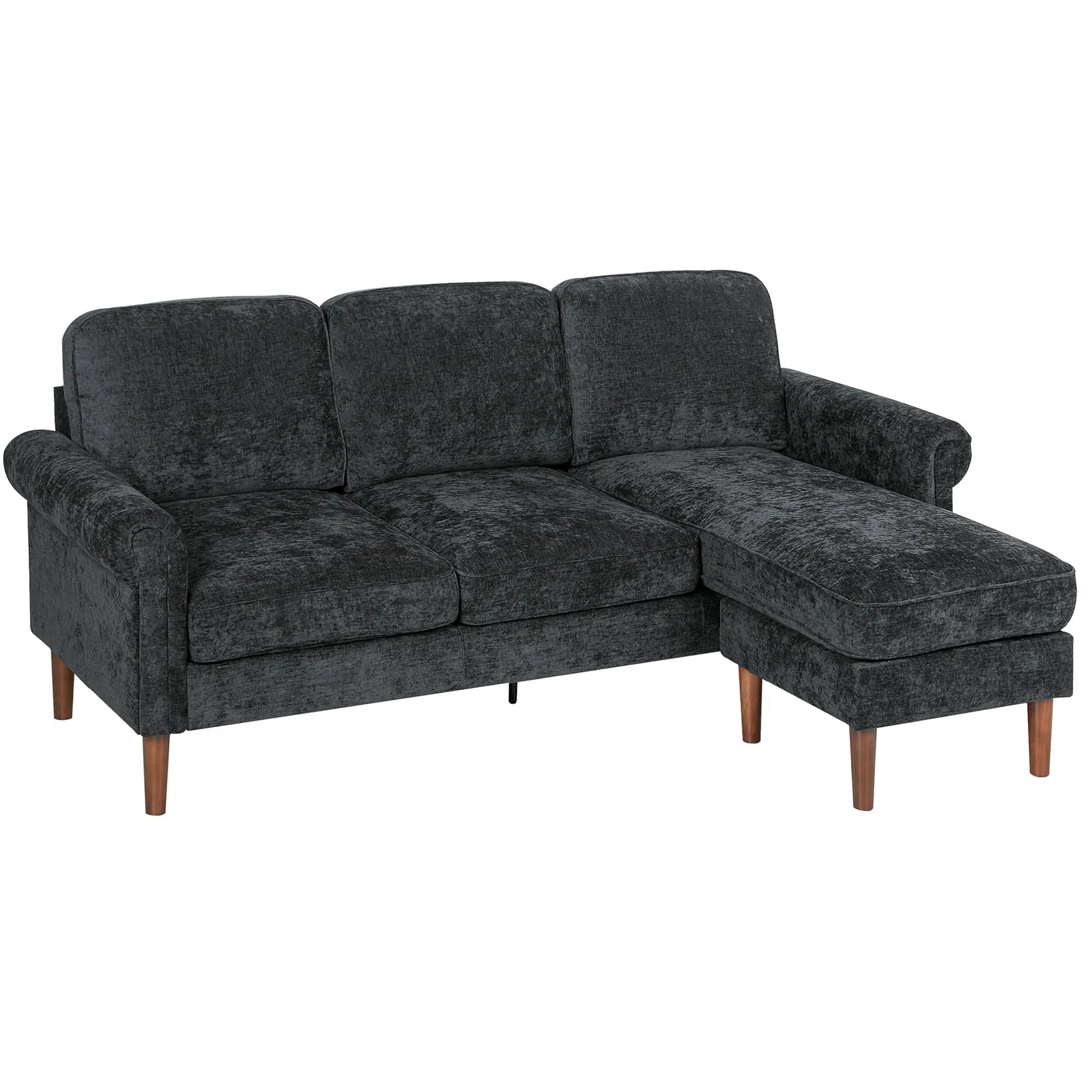 L Shape Sofa, Modern Sectional Couch, Chaise Lounge, Wooden Legs, Black 3-Seater Sofas at Gallery Canada