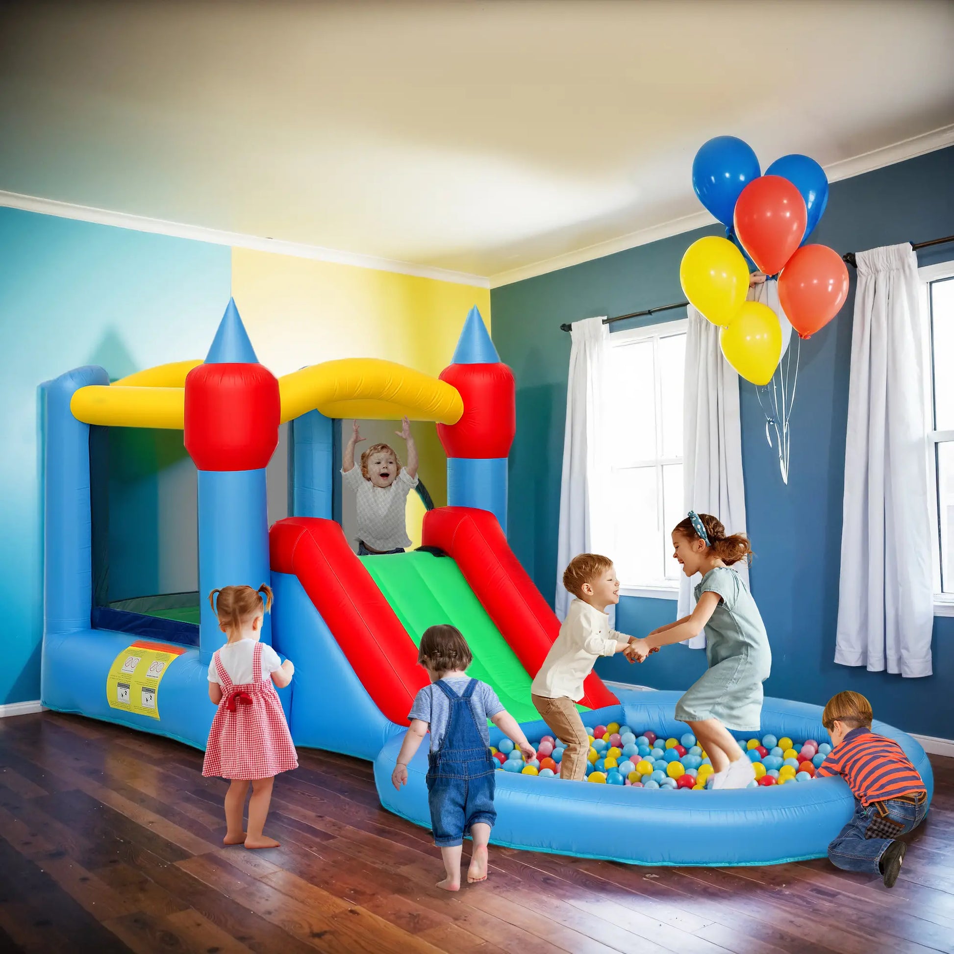 Inflatable Bounce House with Slide, Basketball, Ball Pit, 163" x 81" x 75" Inflatables at Gallery Canada