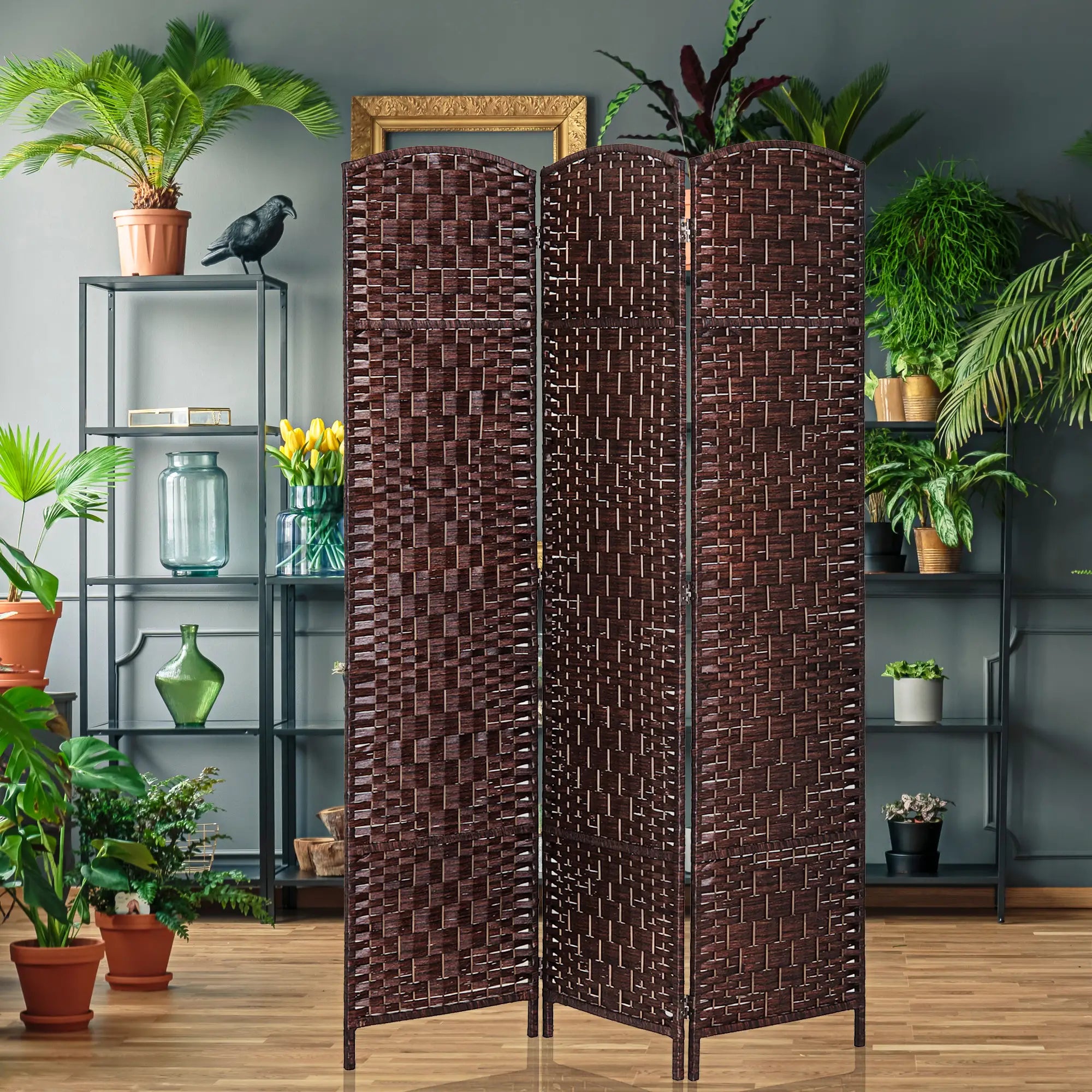 6ft Folding Room Divider, 3 Panel Wooden Frame, Brown Room Dividers at Gallery Canada