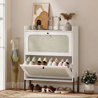 Shoe Cabinet, 2 Flip Drawers, Narrow Boho, White Shoe Storage Cabinets & Racks at Gallery Canada