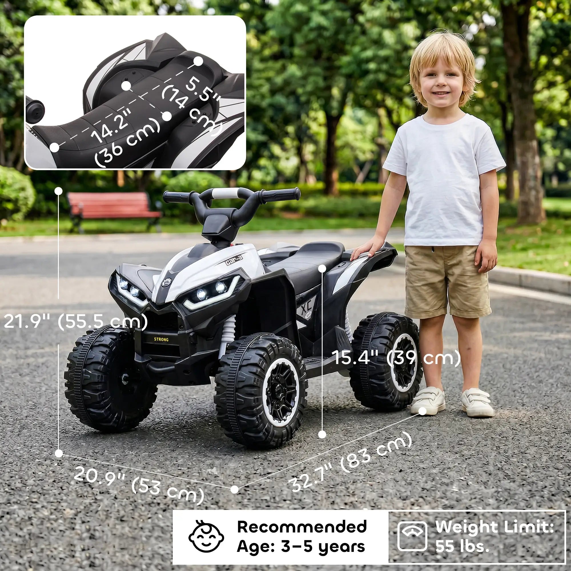Kids 4 Wheeler Quad with Music, Headlights, High Low Speed, White Electric Toy Cars at Gallery Canada