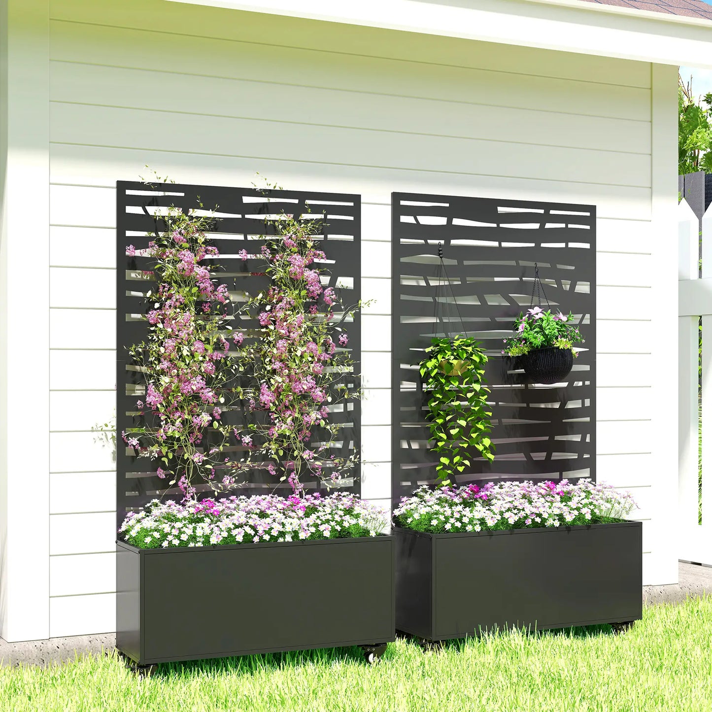 Metal Planter Box With Trellis, Raised Garden Bed With Privacy Screen