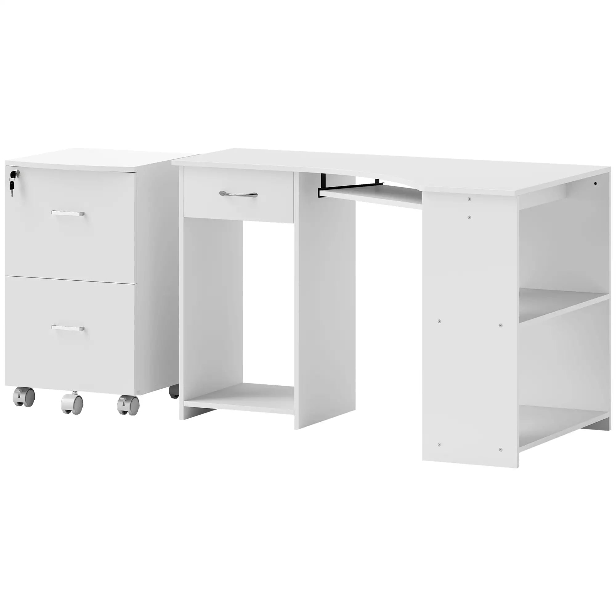 L-Shaped Computer Desk, File Cabinet Set, White Computer Desks White at Gallery Canada