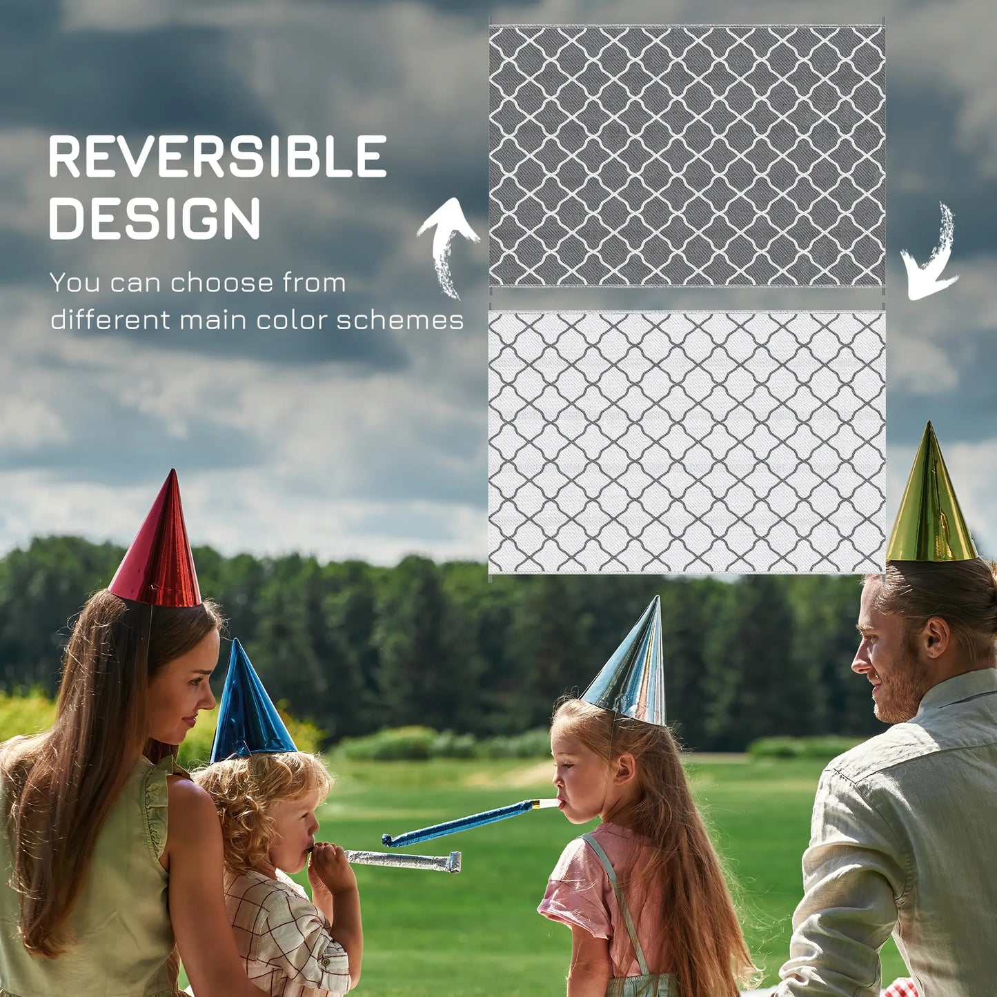 Waterproof Outdoor Rug, 6' x 9', Reversible RV Mat, Grey & White Garden Decor at Gallery Canada