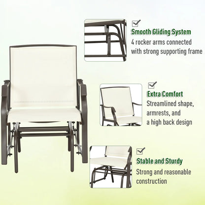 3 Piece Patio Glider Set, Breathable Mesh Seat, Glass Top Table, Cream White Outdoor Gliders at Gallery Canada