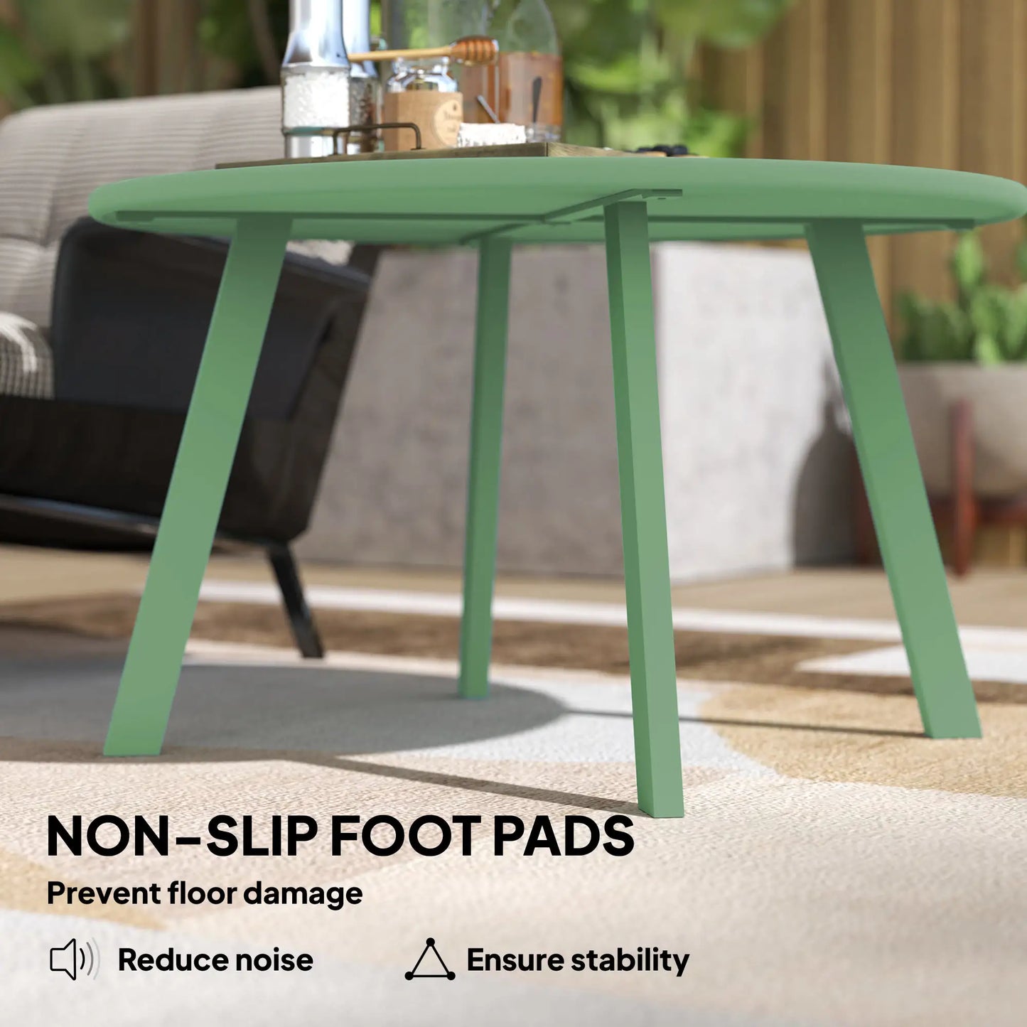 Round Outdoor Side Table, Metal Frame, Non-Slip Foot Pads, Green Patio Side Tables at Gallery Canada