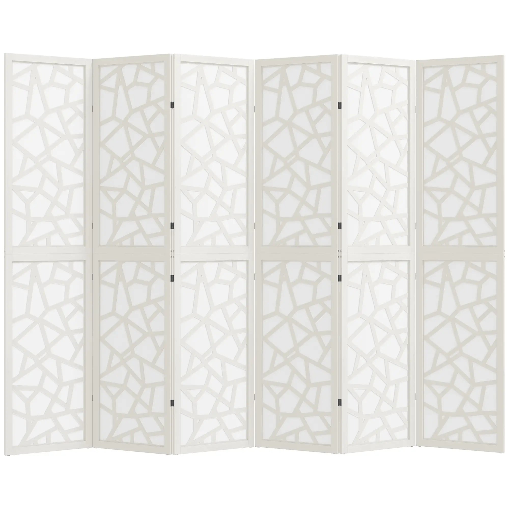 6 Panel Room Divider, 5.6 FT, Geometric Pattern Privacy Screen, White Room Dividers at Gallery Canada