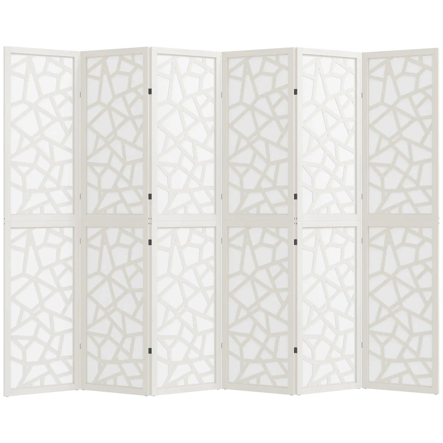 6 Panel Room Divider, 5.6 FT, Geometric Pattern Privacy Screen, White Room Dividers at Gallery Canada