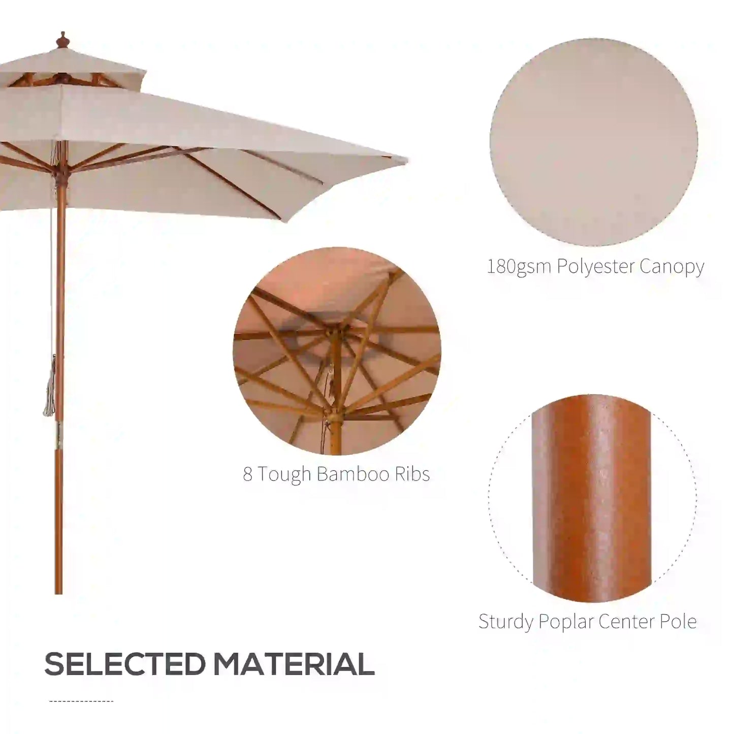 10x10ft Wood Square Patio Umbrella, Pagoda Style, Khaki Sun Umbrellas at Gallery Canada