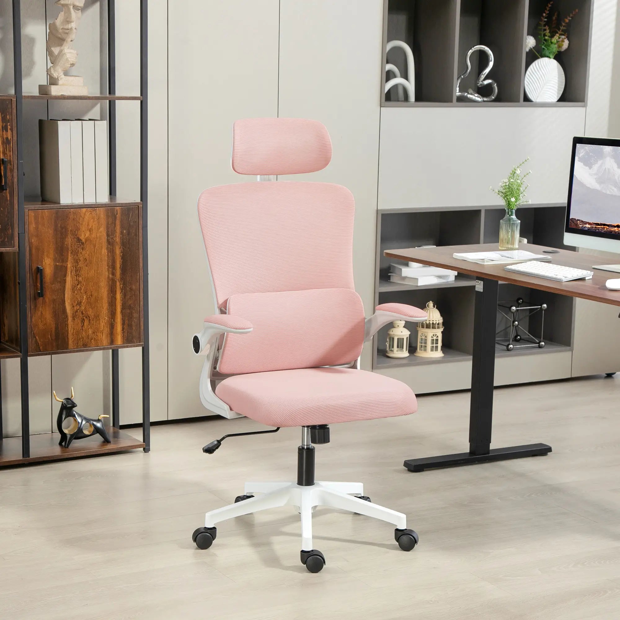 Mesh Office Chair, High Back with Headrest, Lumbar Support, Adjustable Height, Pink Executive & Manager Chairs at Gallery Canada