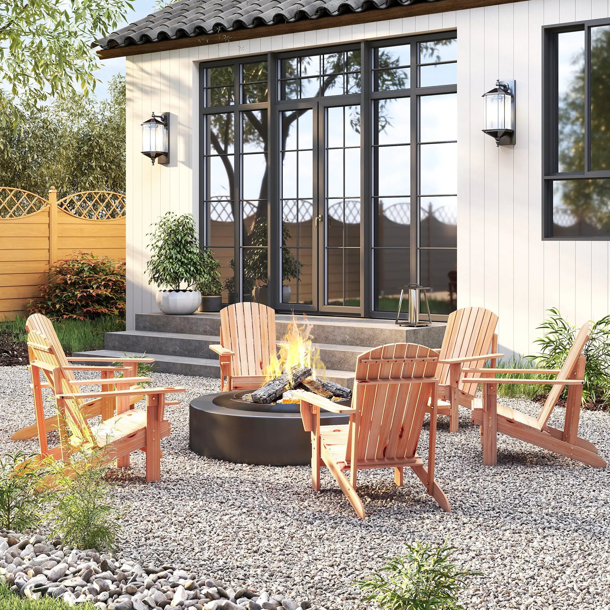 Classic Adirondack Chair, Garden Deck Chair with Cup Holder, Natural Patio Chairs at Gallery Canada