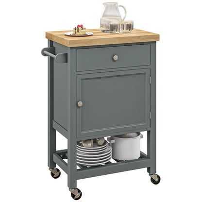 Kitchen Cart on Wheels, Wood Top, Towel Rack, Drawer, Shelf, Grey Kitchen Islands & Kitchen Carts at Gallery Canada