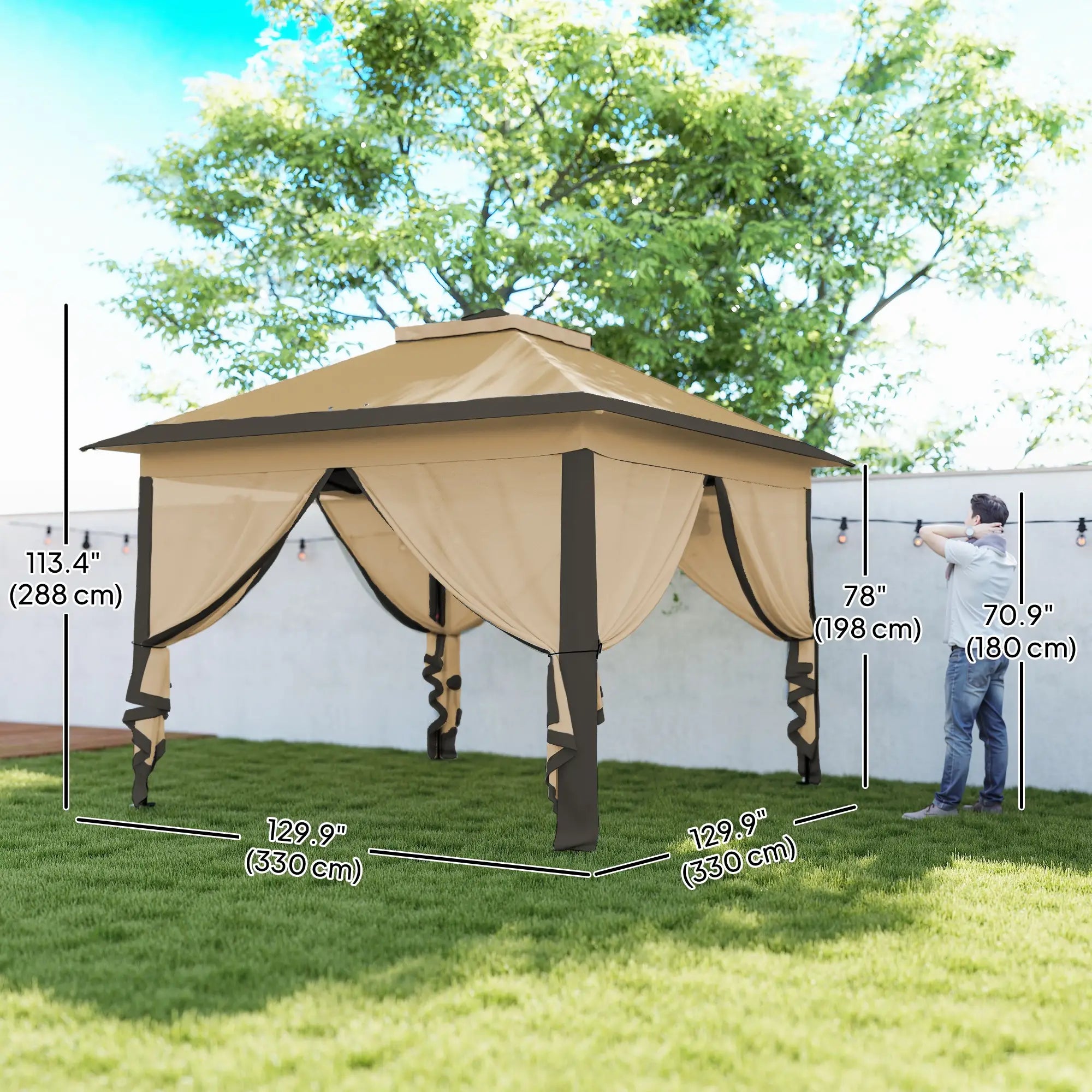 11' x 11' Pop Up Gazebo, Double Roof, Foldable, Adjustable, Beige Pop Up Canopies at Gallery Canada