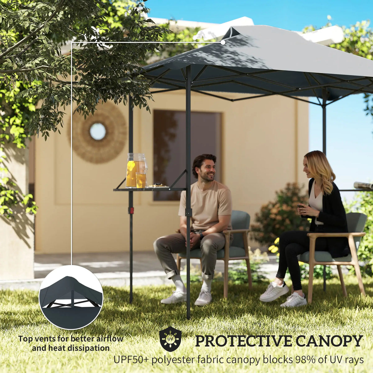 5 x 8.5 ft Pop Up Grill Gazebo, 2 Shelves, UPF 50+, Dark Grey