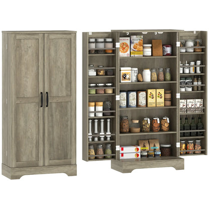 50" Pantry Storage Cabinet, Farmhouse Style, Adjustable Shelves, Distressed Grey, Grey Kitchen Pantry Cabinets at Gallery Canada