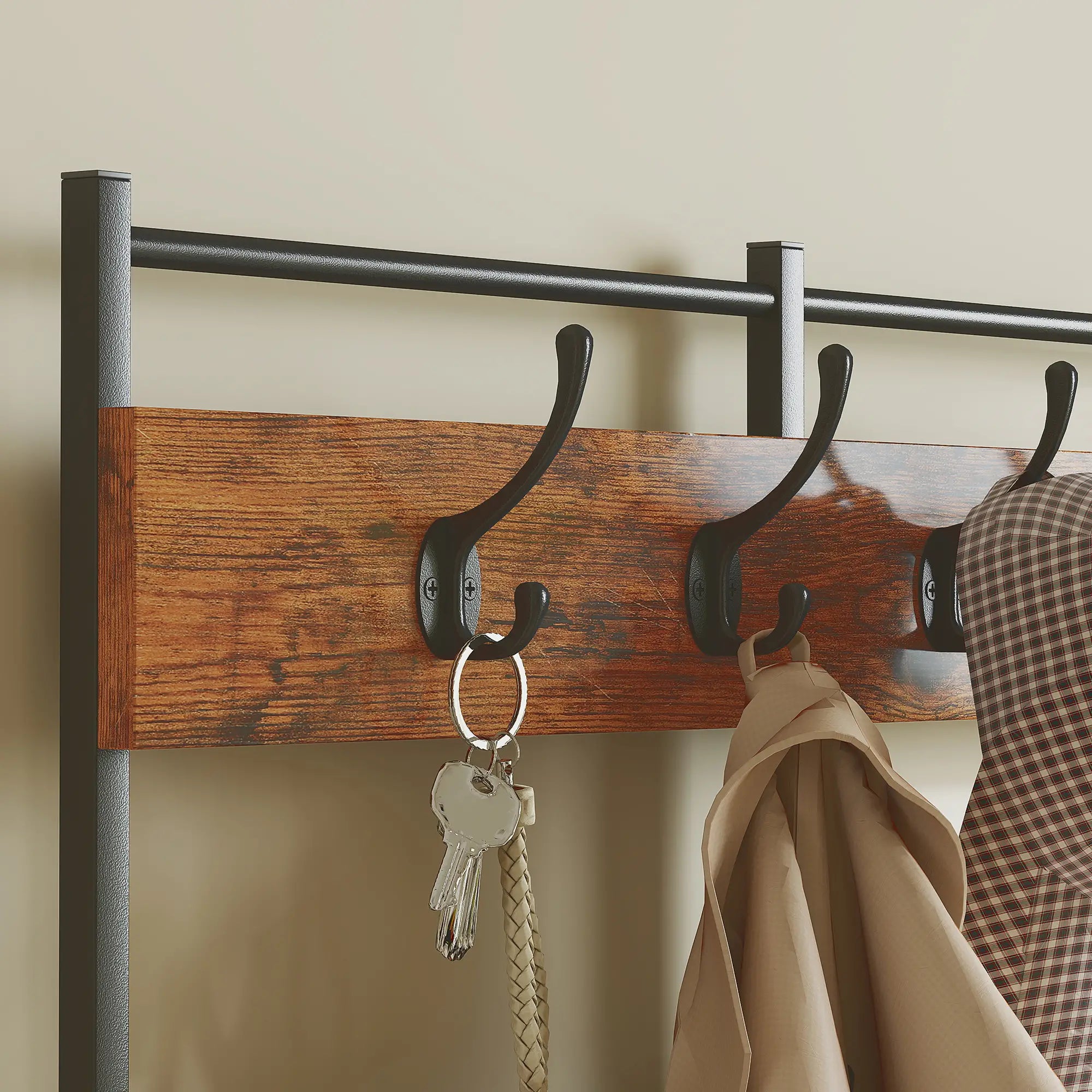 4-In-1 Coat Rack, 7 Drawer Fabric Dresser, Hall Tree 14 Hooks, Rustic Brown Clothing Storage at Gallery Canada