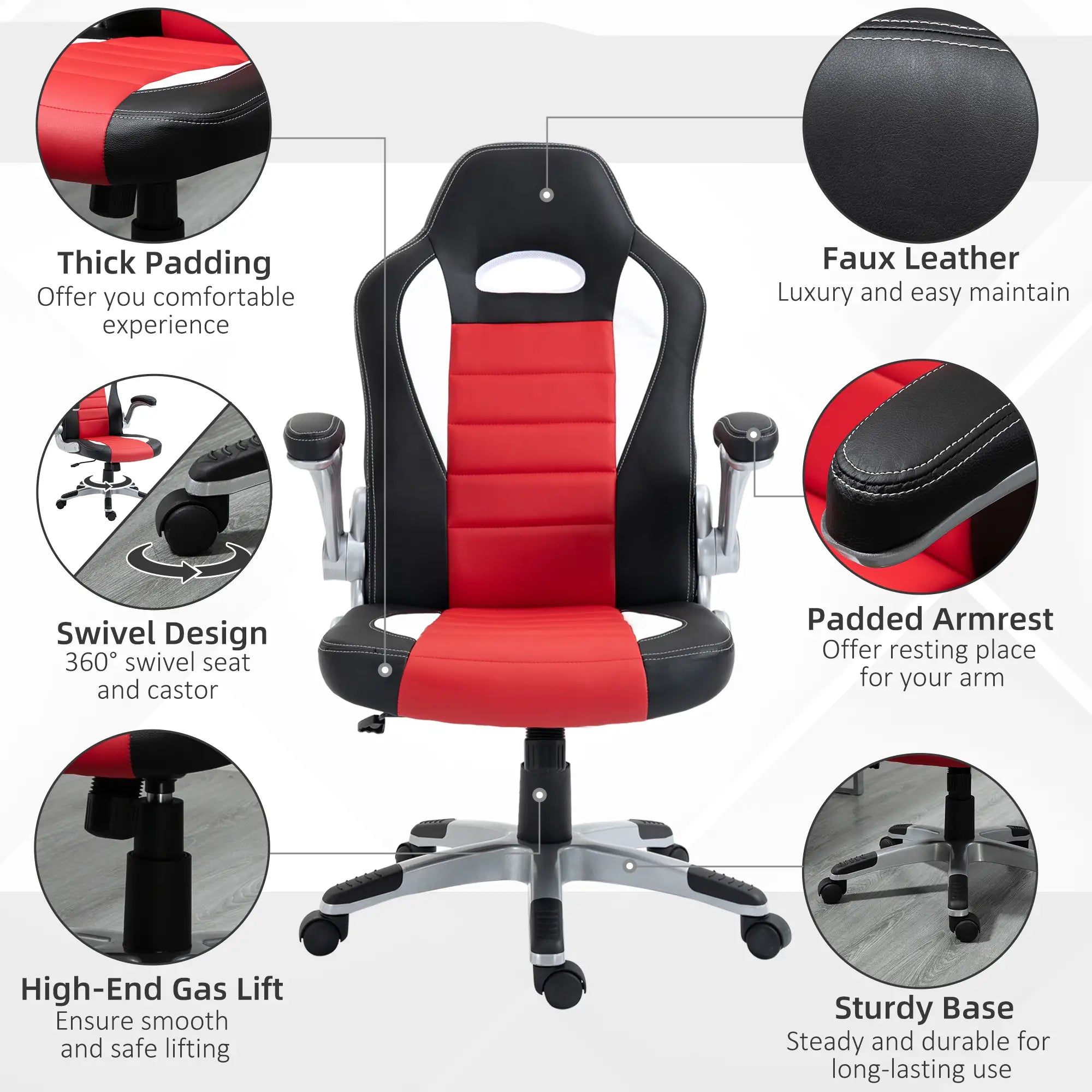 Racing Gaming Chair, PU Leather, Adjustable Height, Flip Up Armrest, Red Video Game Chairs at Gallery Canada