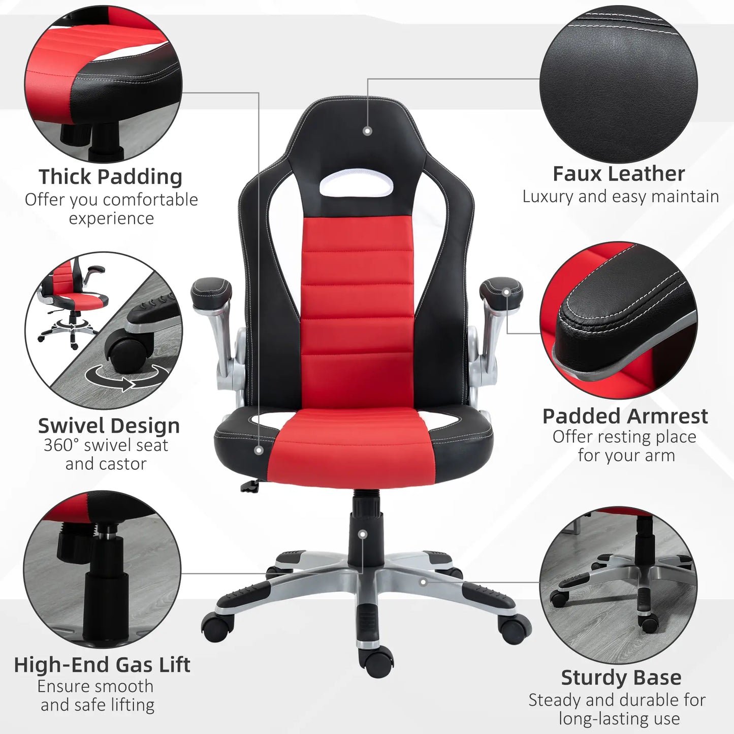 Racing Gaming Chair, PU Leather, Adjustable Height, Flip Up Armrest, Red Video Game Chairs at Gallery Canada