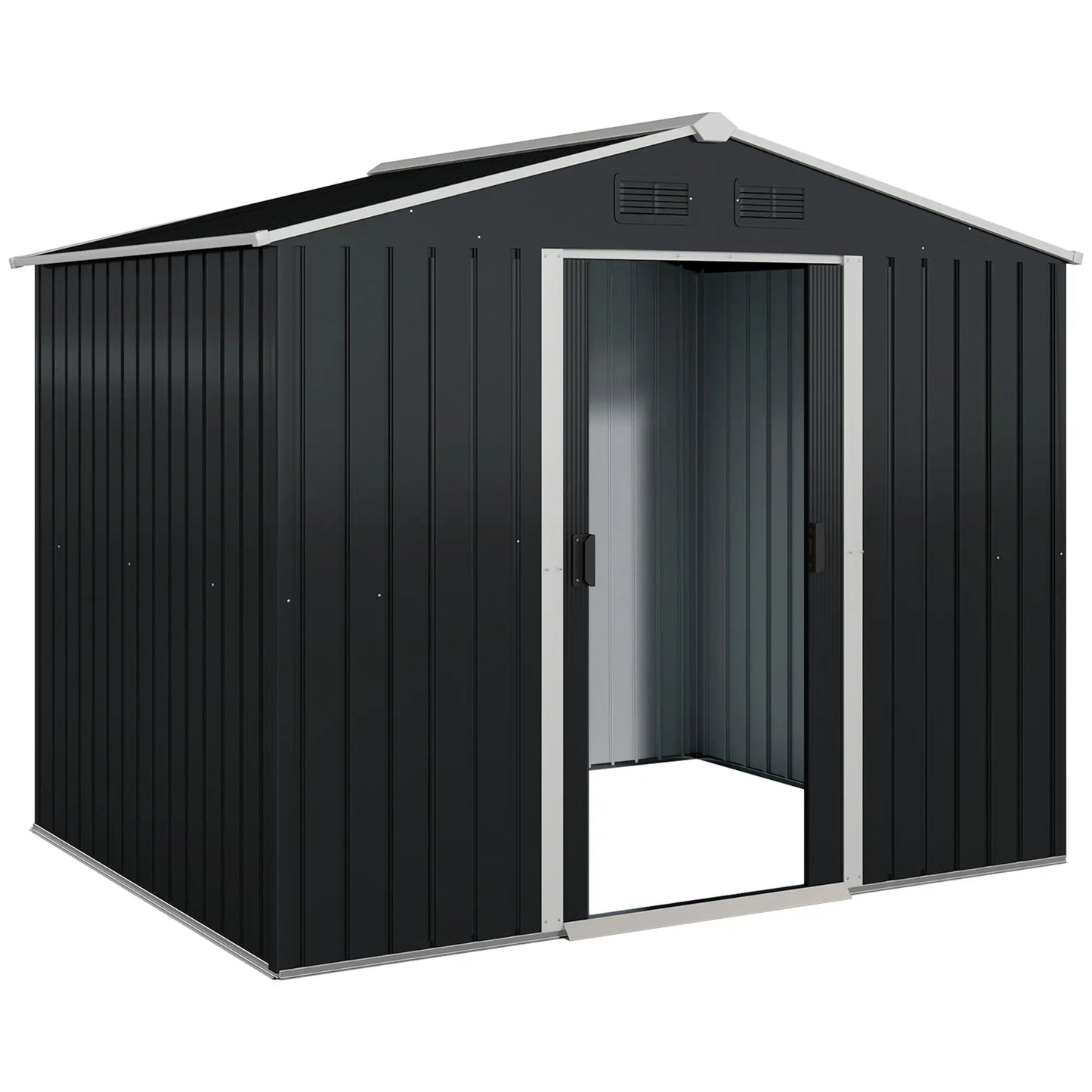 8' x 6' Outdoor Storage Shed, Metal Garden Tool House, Lockable Doors, Charcoal Grey Sheds at Gallery Canada