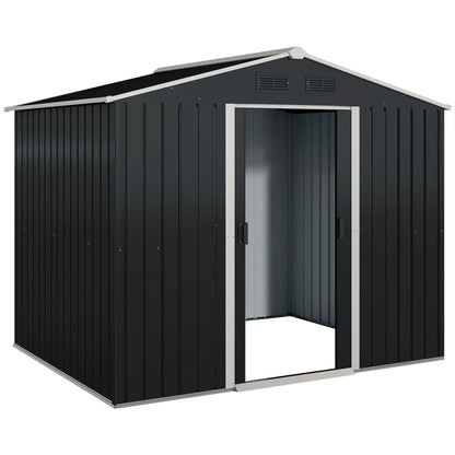 8' x 6' Outdoor Storage Shed, Metal Garden Tool House, Lockable Doors, Charcoal Grey Sheds at Gallery Canada
