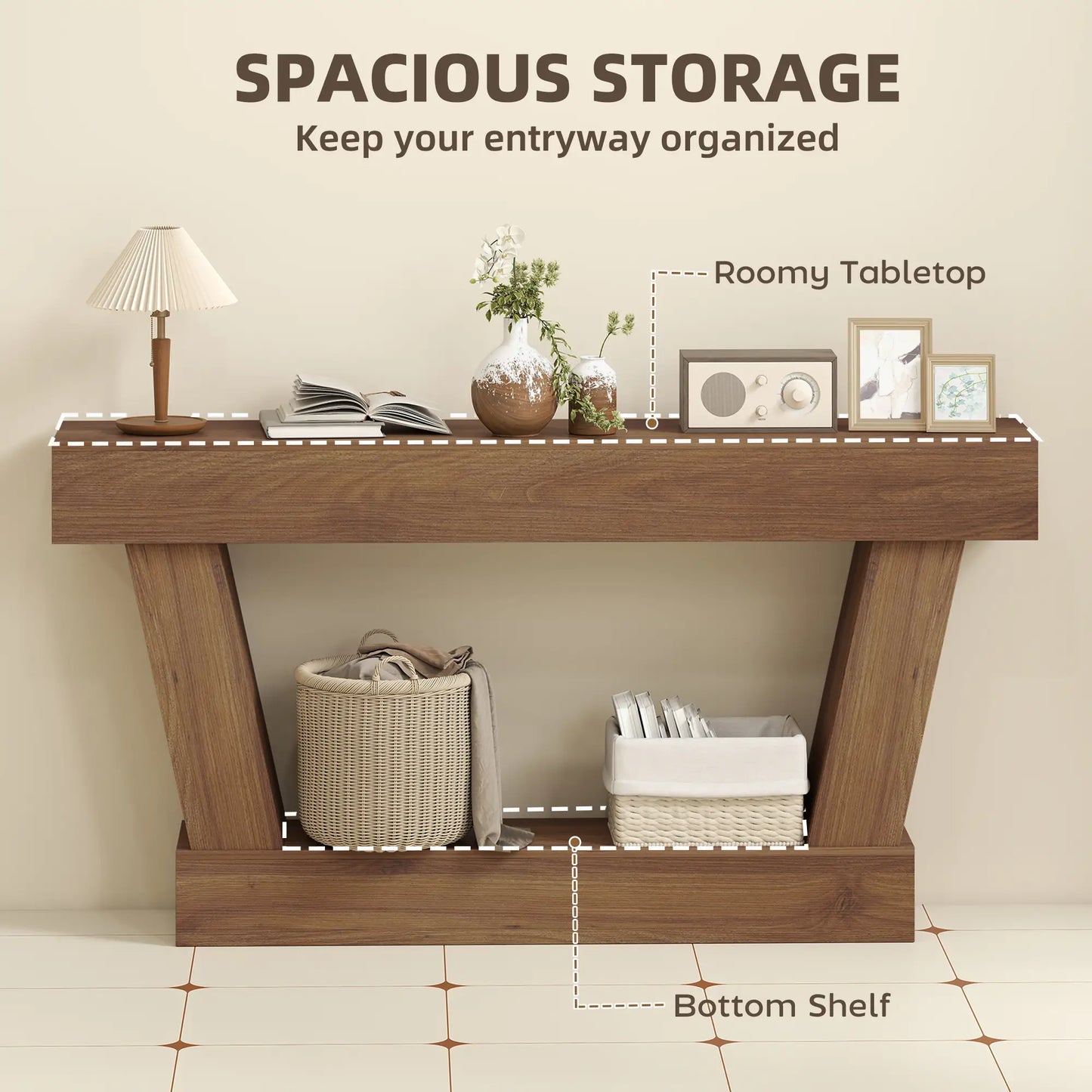 63 Inch Vintage Console Table, Open Shelf, Dark Brown Console Tables at Gallery Canada