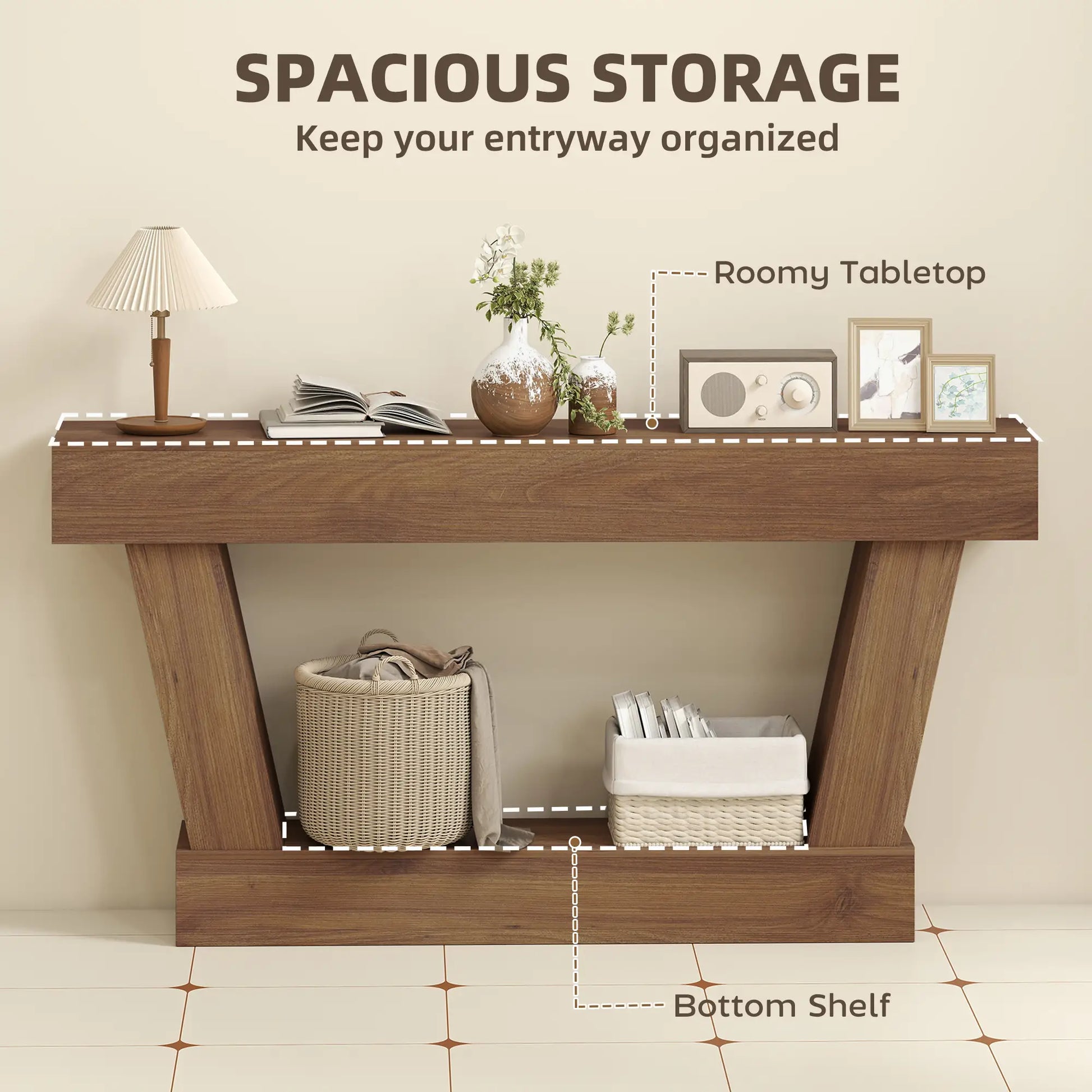 63 Inch Vintage Console Table, Open Shelf, Dark Brown Console Tables at Gallery Canada