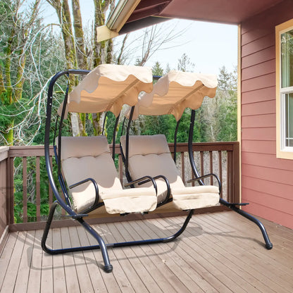 Metal Outdoor Swing Chair, 2 Seater Hammock with Canopy, Beige Patio Swings with Stand at Gallery Canada