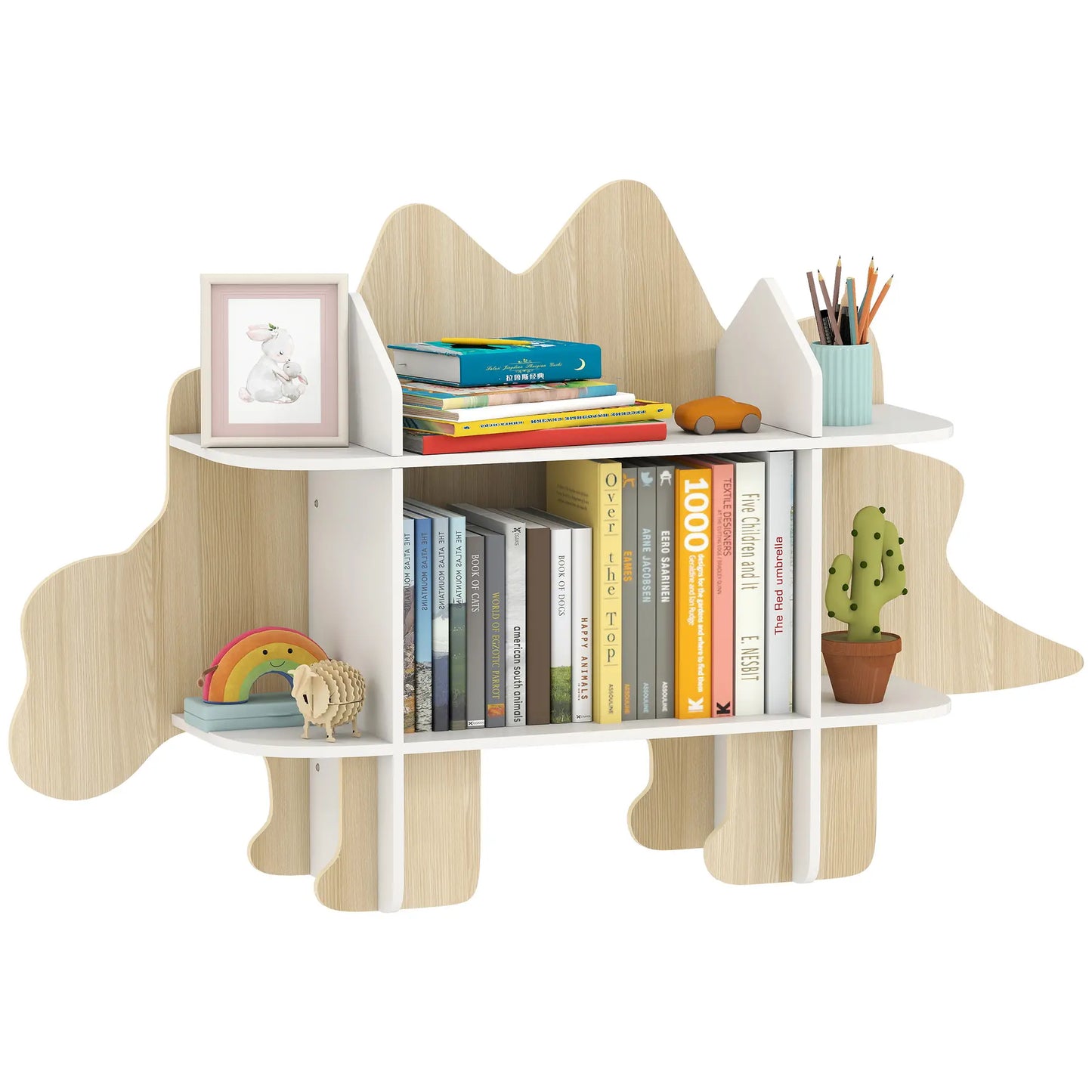 Dinosaur Kids Bookshelf, 2 Tier Bookcase, Natural Bookshelves & Bookcases at Gallery Canada
