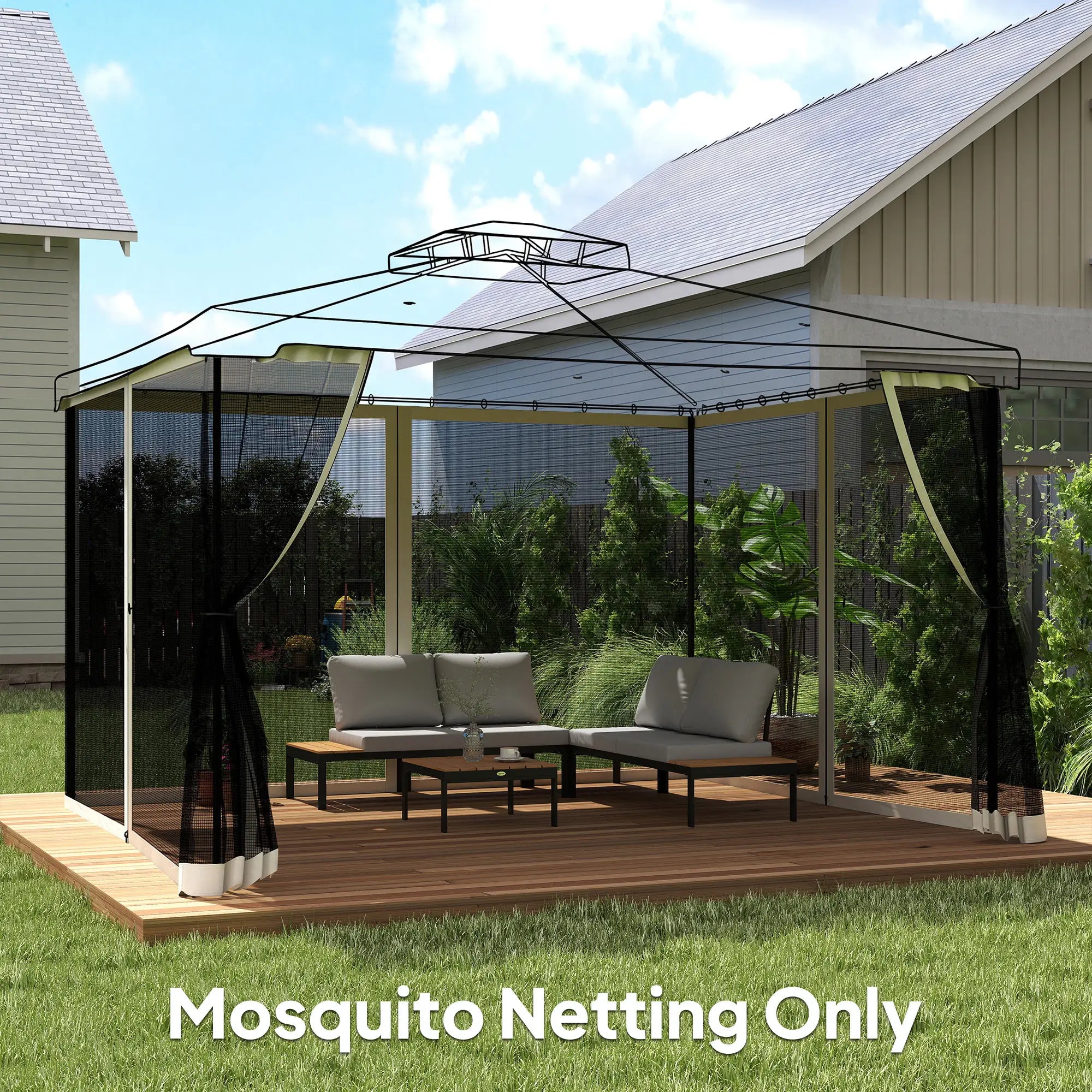 Mosquito Netting for Gazebo, 10' x 12', Cream White, Black Gazebo Sidewalls at Gallery Canada