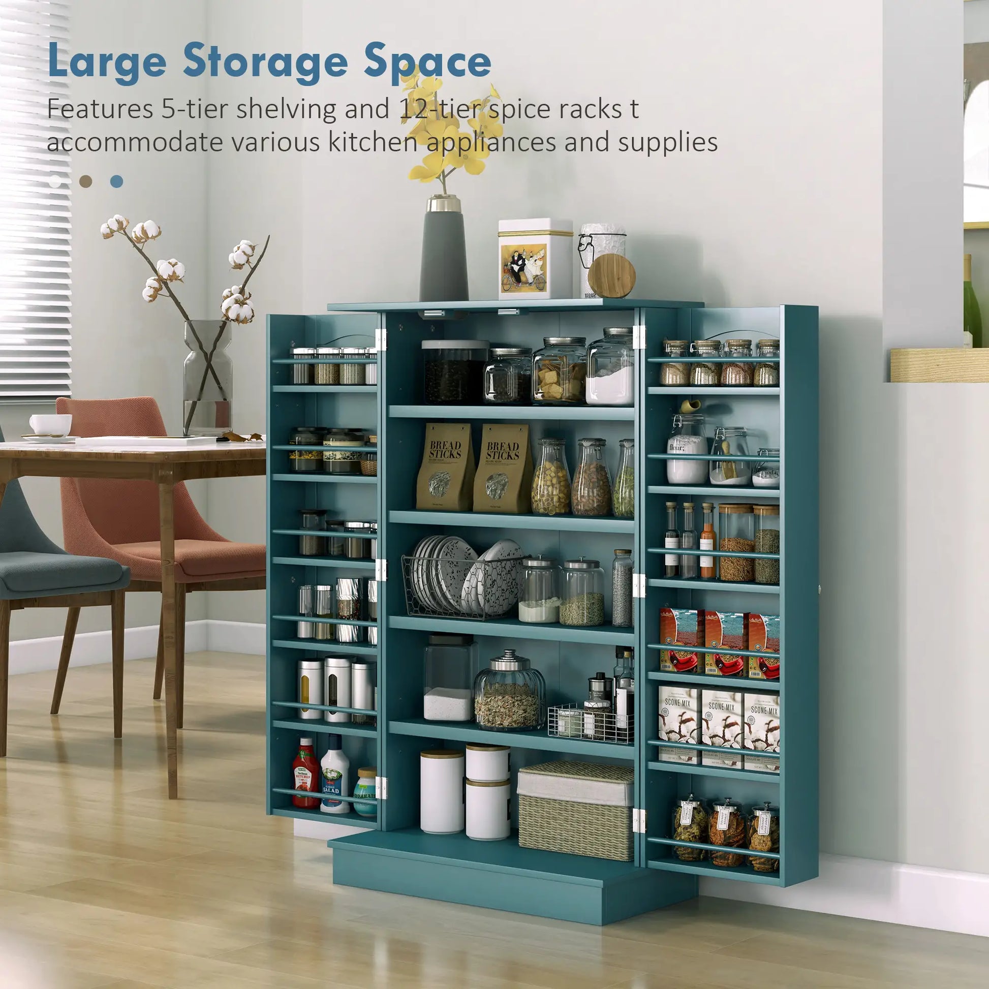 41 Storage Cabinet, 2-Door Kitchen Pantry, 5-Tier Shelving, Teal Blue Kitchen Pantry Cabinets at Gallery Canada
