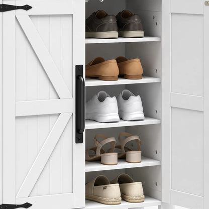 5 Tier Shoe Cabinet, Rustic White, Open Cubby Storage, Rustic White