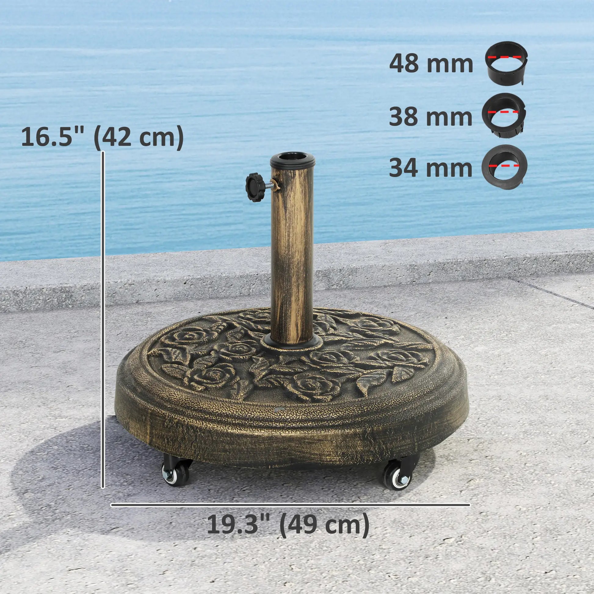 Round Patio Umbrella Base, 46 lbs Resin Stand with Wheels, Bronze Umbrella Bases at Gallery Canada