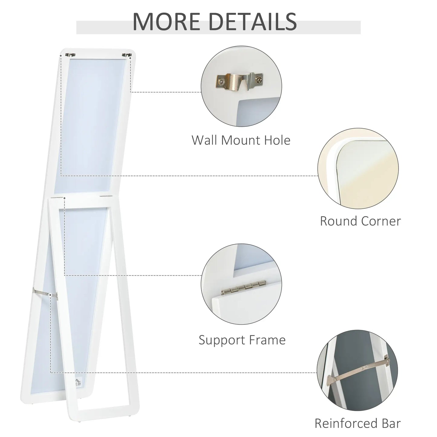 Full Length Mirror, Free Standing, Wood Frame, 15" x 61", White Full Length Mirrors at Gallery Canada