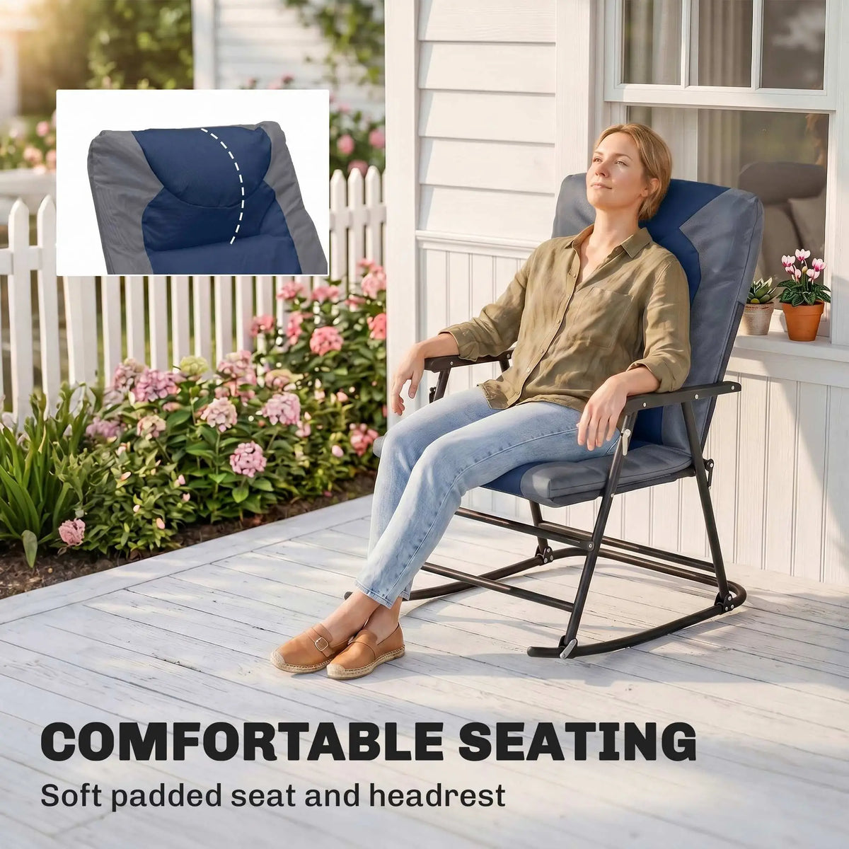 3pc Patio Rocking Chair Set, Padded, Blue Outdoor Rocking Chairs at Gallery Canada