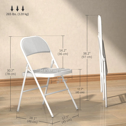 Set of 4 Metal Foldable Chairs, Corduroy Padded, White