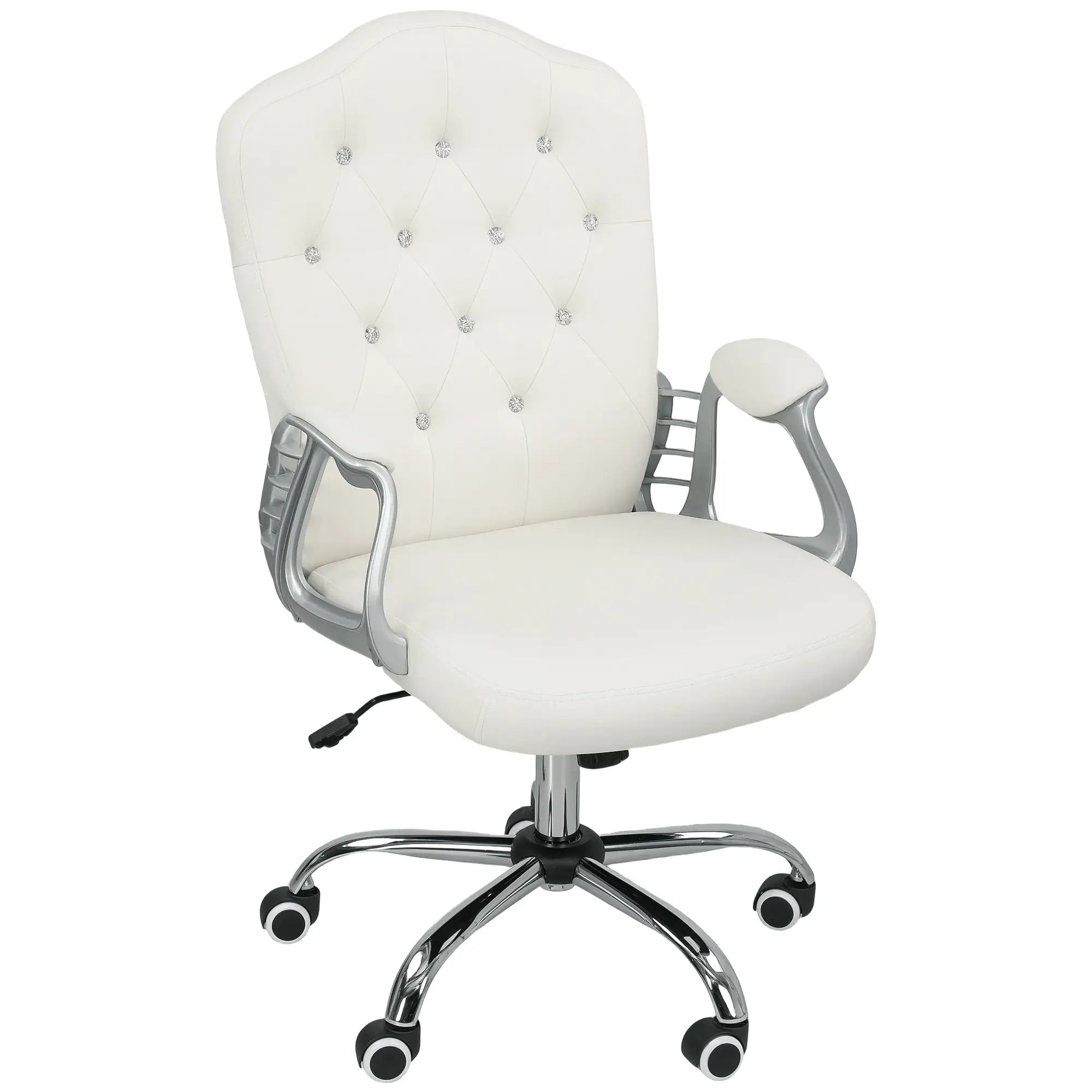 Vanity Office Chair, Velvet Computer Desk Chair with Swivel Wheels, Adjustable Height, Tilt Function, Off-White Task Chairs Off-White at Gallery Canada