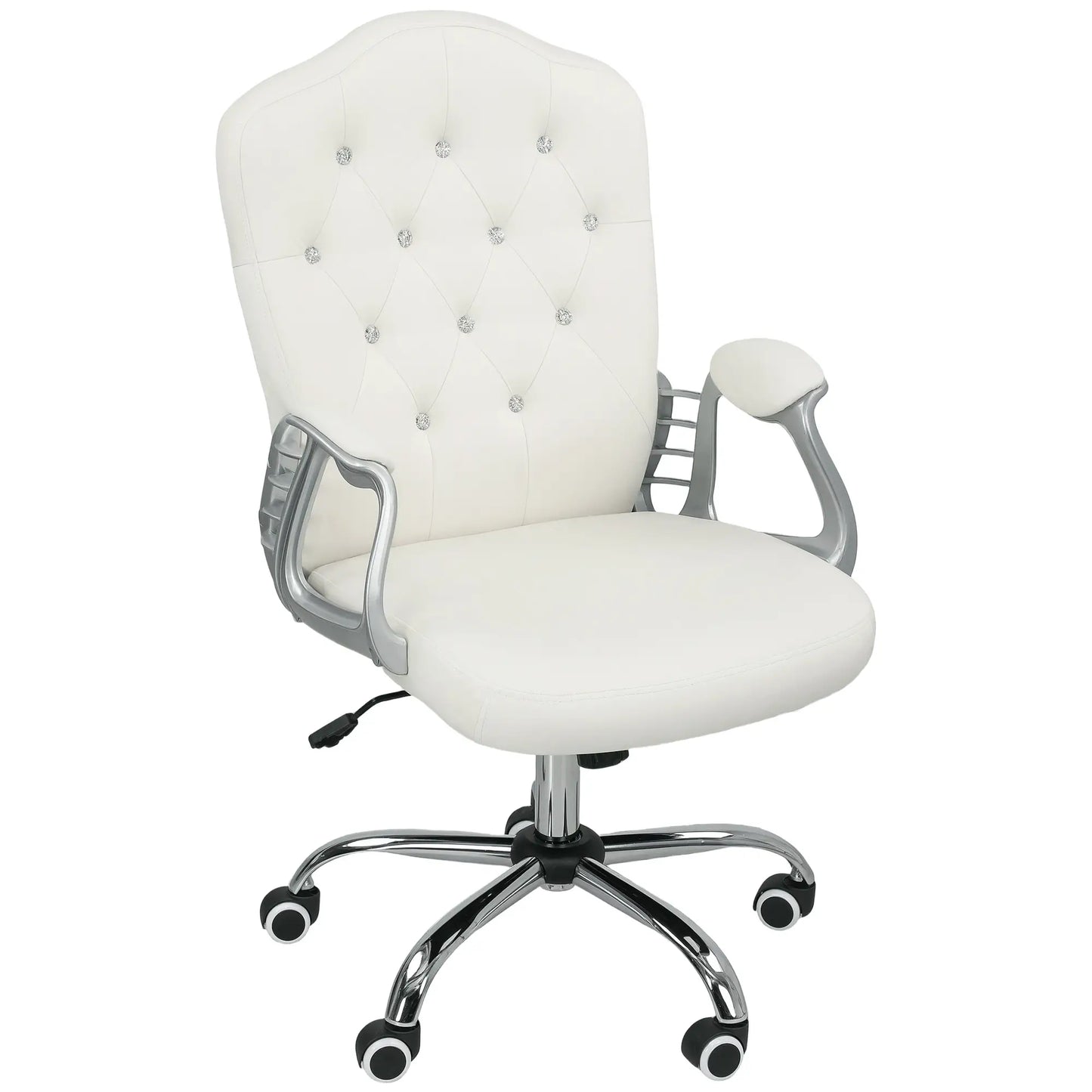 Vanity Office Chair, Velvet Computer Desk Chair with Swivel Wheels, Adjustable Height, Tilt Function, Off-White Task Chairs Off-White at Gallery Canada