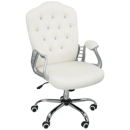 Vanity Office Chair, Velvet Computer Desk Chair with Swivel Wheels, Adjustable Height, Tilt Function, Off-White Task Chairs Off-White at Gallery Canada