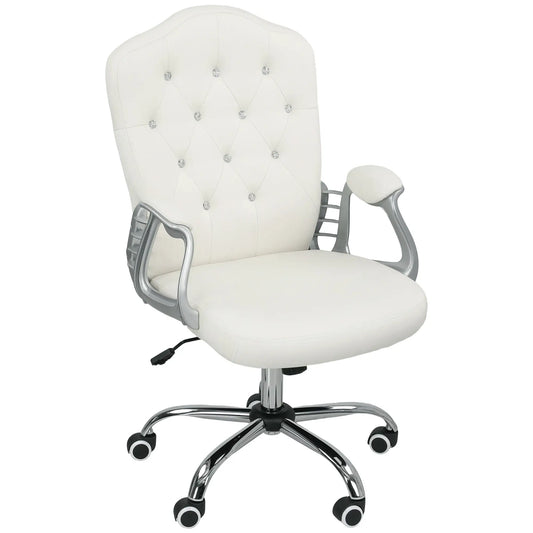 Vanity Office Chair, Velvet Computer Desk Chair with Swivel Wheels, Adjustable Height, Tilt Function, Off-White Task Chairs Off-White at Gallery Canada