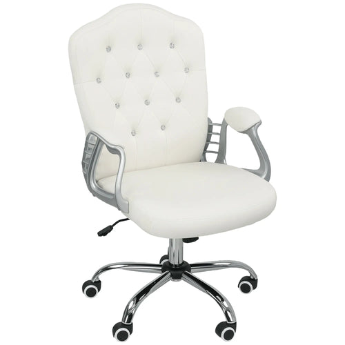 Vanity Office Chair, Velvet Computer Desk Chair with Swivel Wheels, Adjustable Height, Tilt Function, Off-White