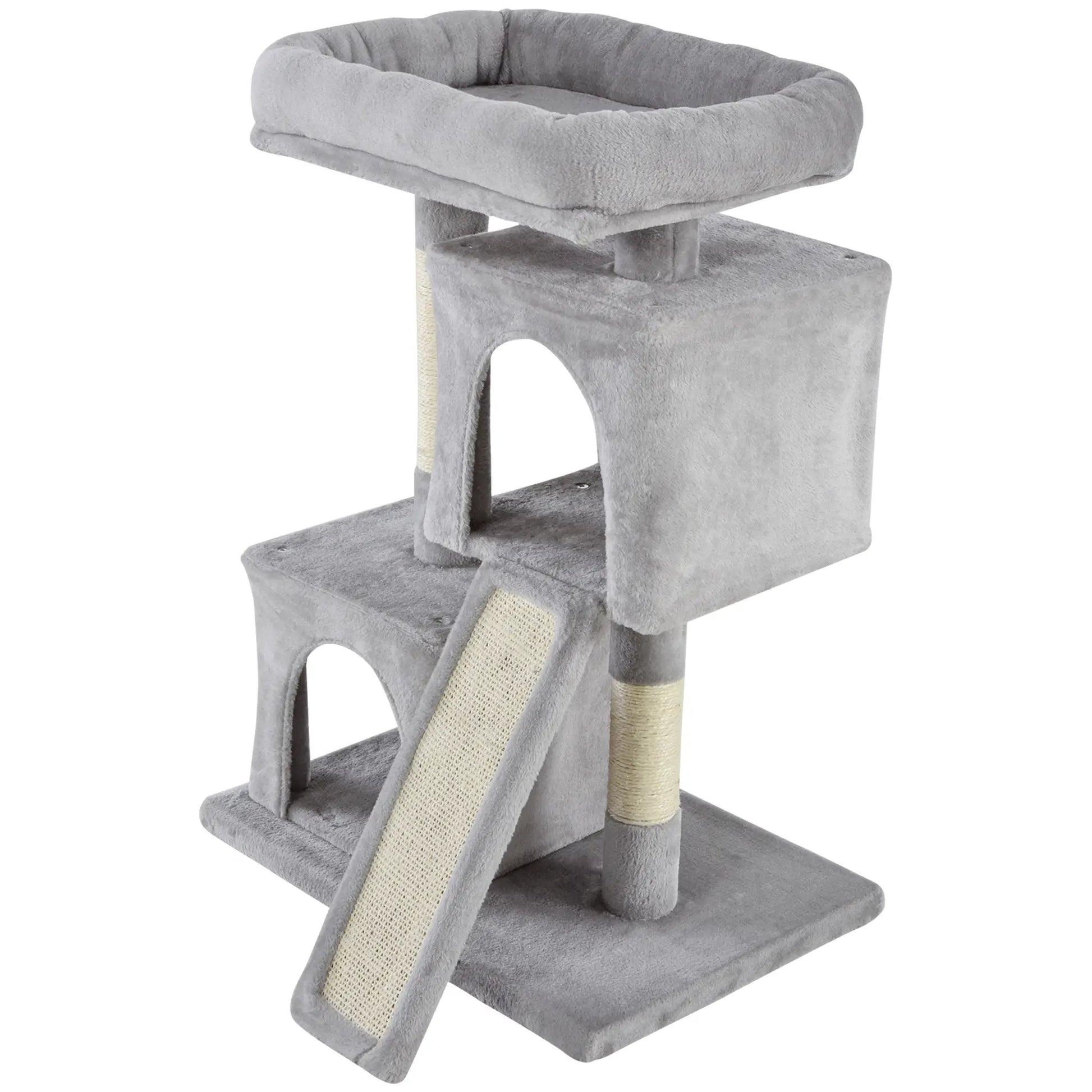 Plush Cat Tree Tower, Sisal Scratching Post, Perch Condo, Light Grey Cat Posts at Gallery Canada