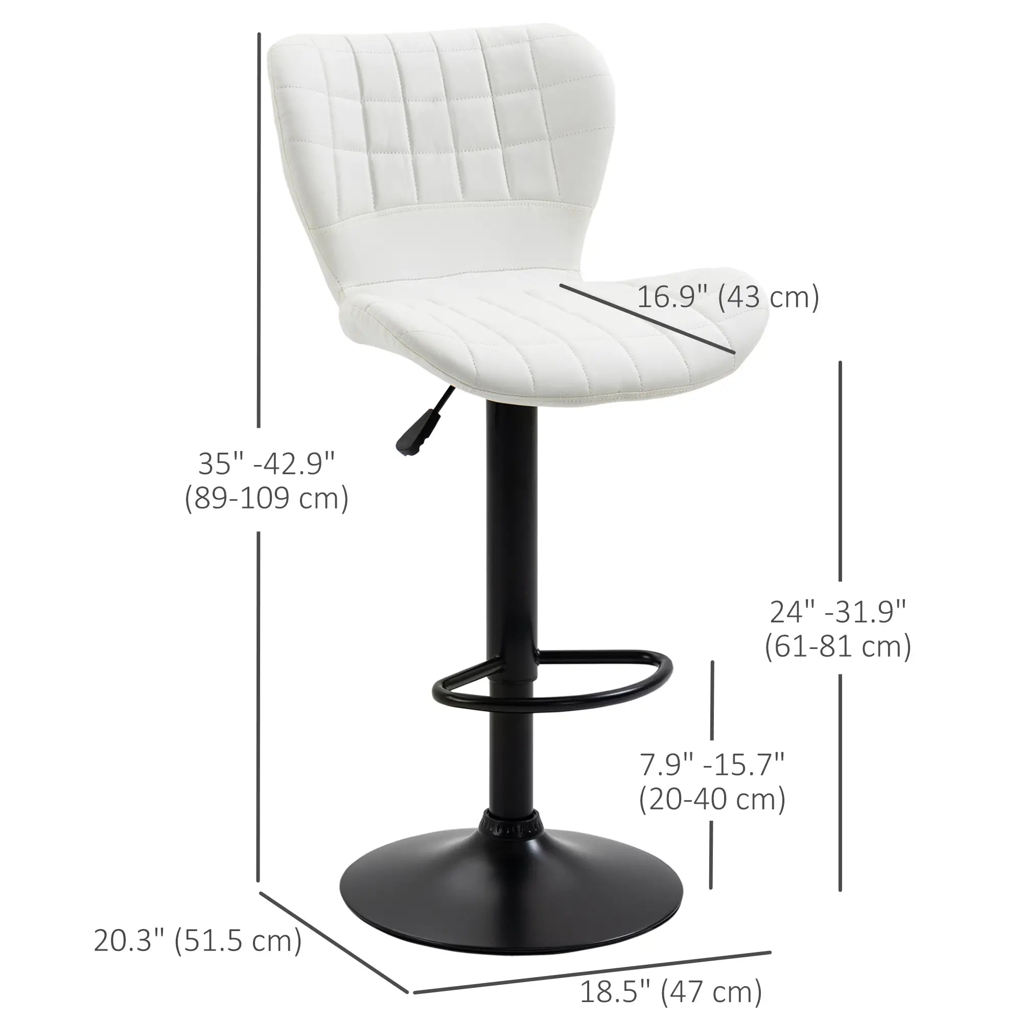 Adjustable Height Swivel Bar Stools, Set of 2, PU Leather, White Bar Stools at Gallery Canada