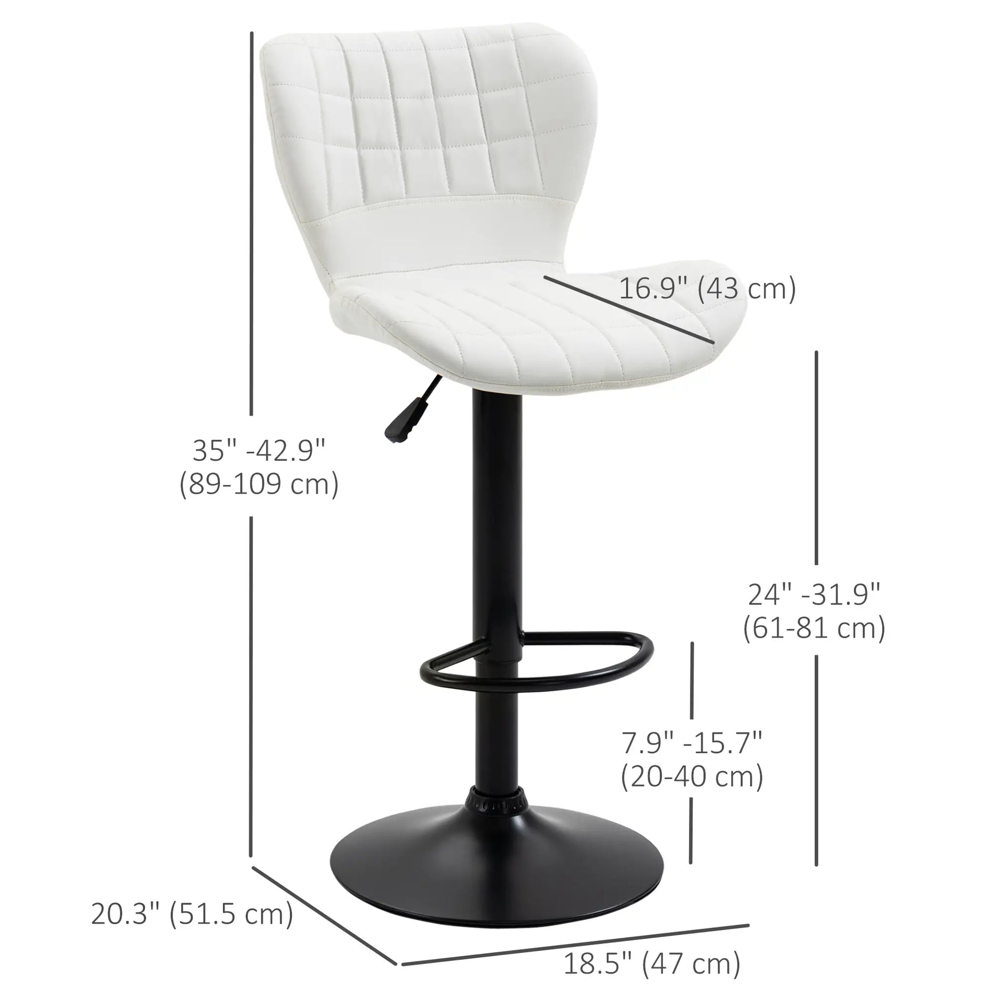 Adjustable Height Swivel Bar Stools, Set of 2, PU Leather, White Bar Stools at Gallery Canada