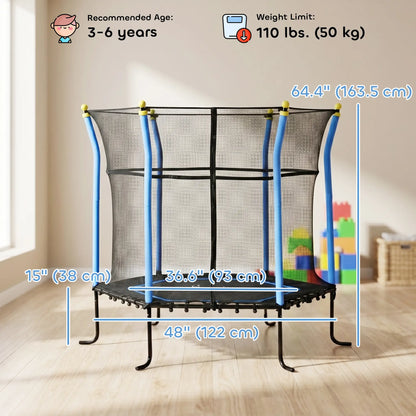64 Inch Kids Trampoline with Enclosure Net, for Ages 3-10, Blue Trampolines at Gallery Canada