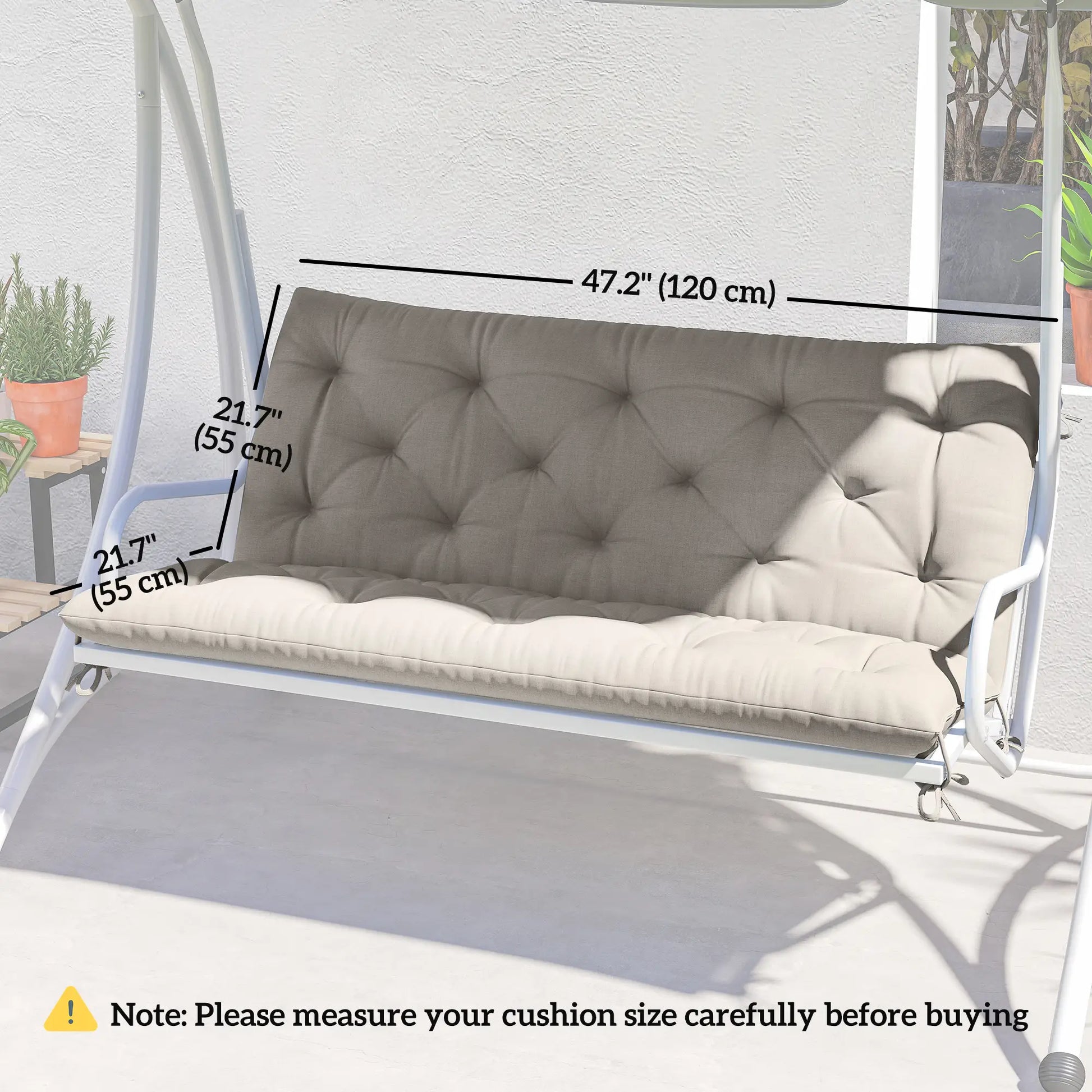 2 Seater Garden Bench Cushion, Thick Outdoor Non-Slip, 47" x 43" x 5", Light Grey Patio Chair Cushions at Gallery Canada