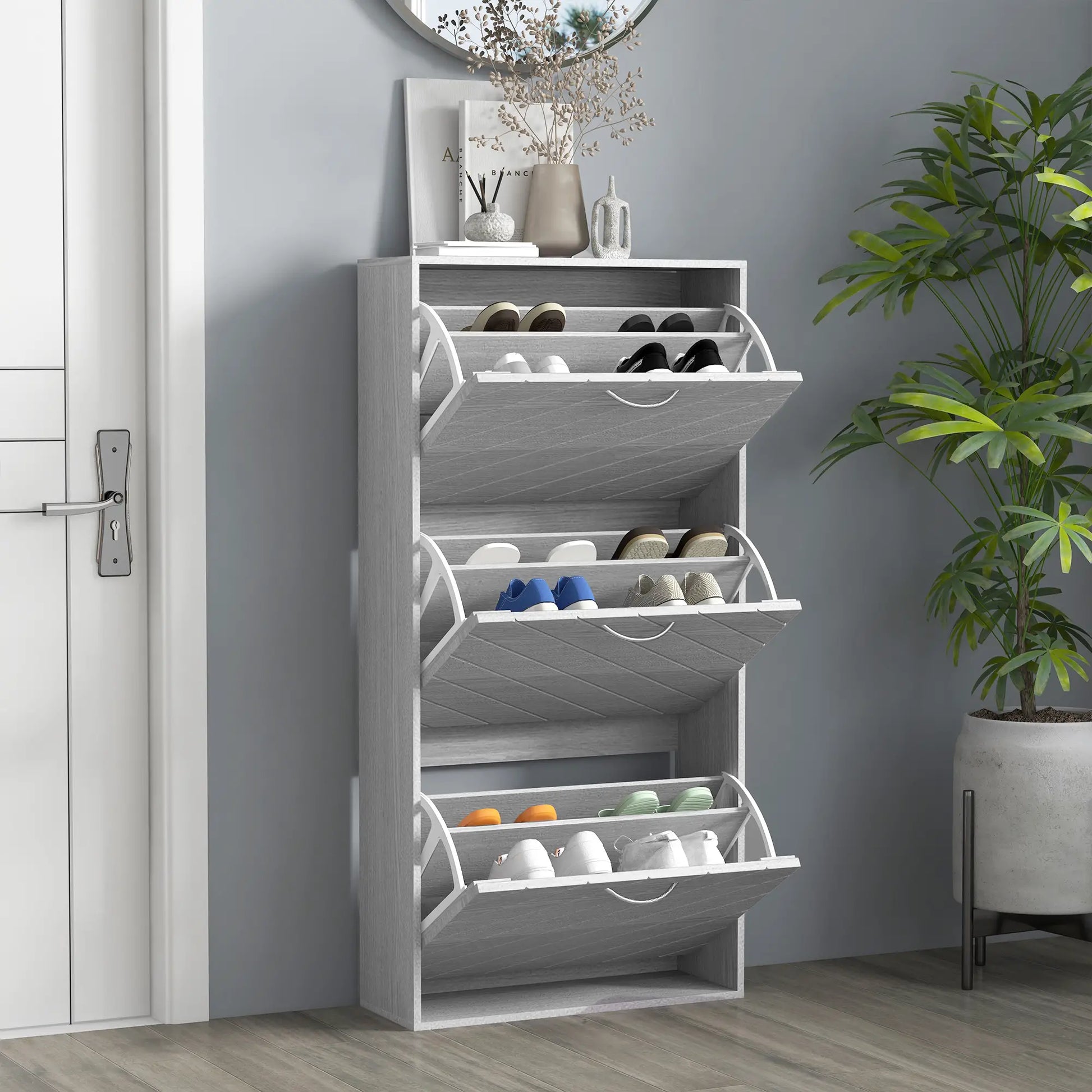 Shoe Storage Cabinet, 3 Flip Drawers, Slim 12 Pair Organizer Shoe Storage Cabinets & Racks at Gallery Canada
