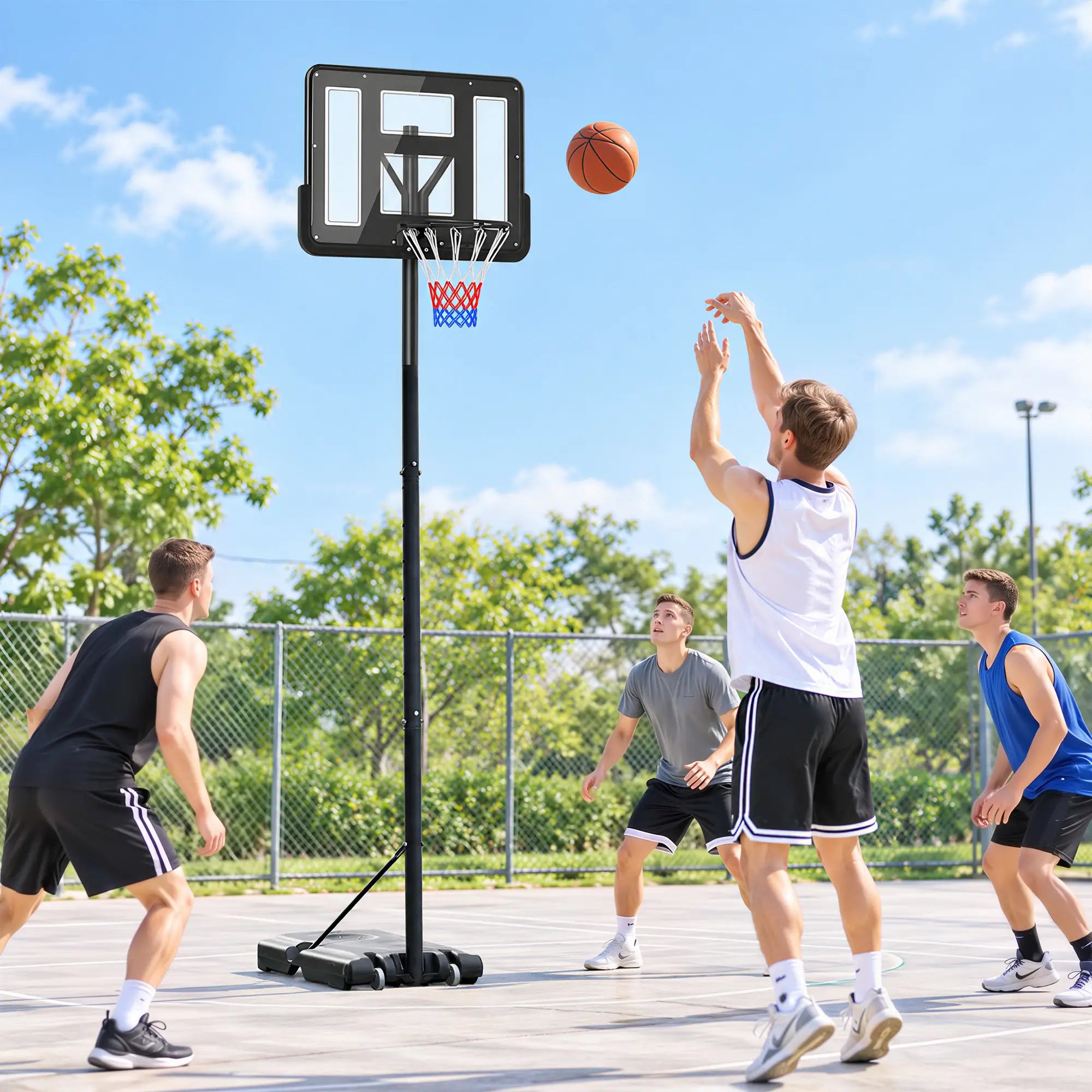 Height Adjustable Basketball Hoop Stand, 5ft-10ft, Portable with Wheels, 43