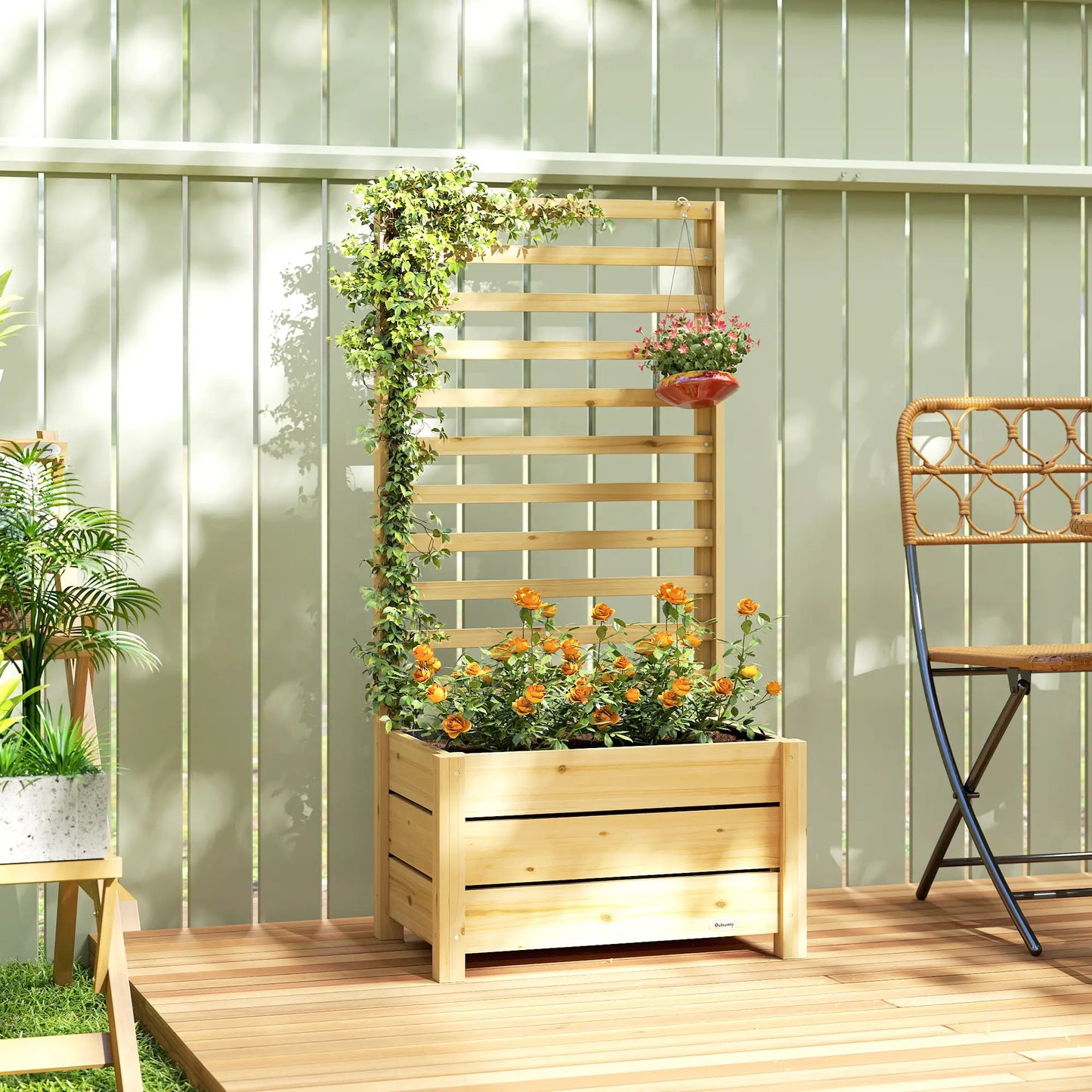 Wooden Raised Garden Bed With Trellis, Elevated Planter Box With Drainage Wooden Planter Boxes at Gallery Canada